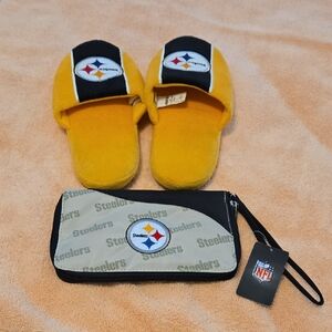 NFL Steelers Yellow and Black Slippers with Wallet